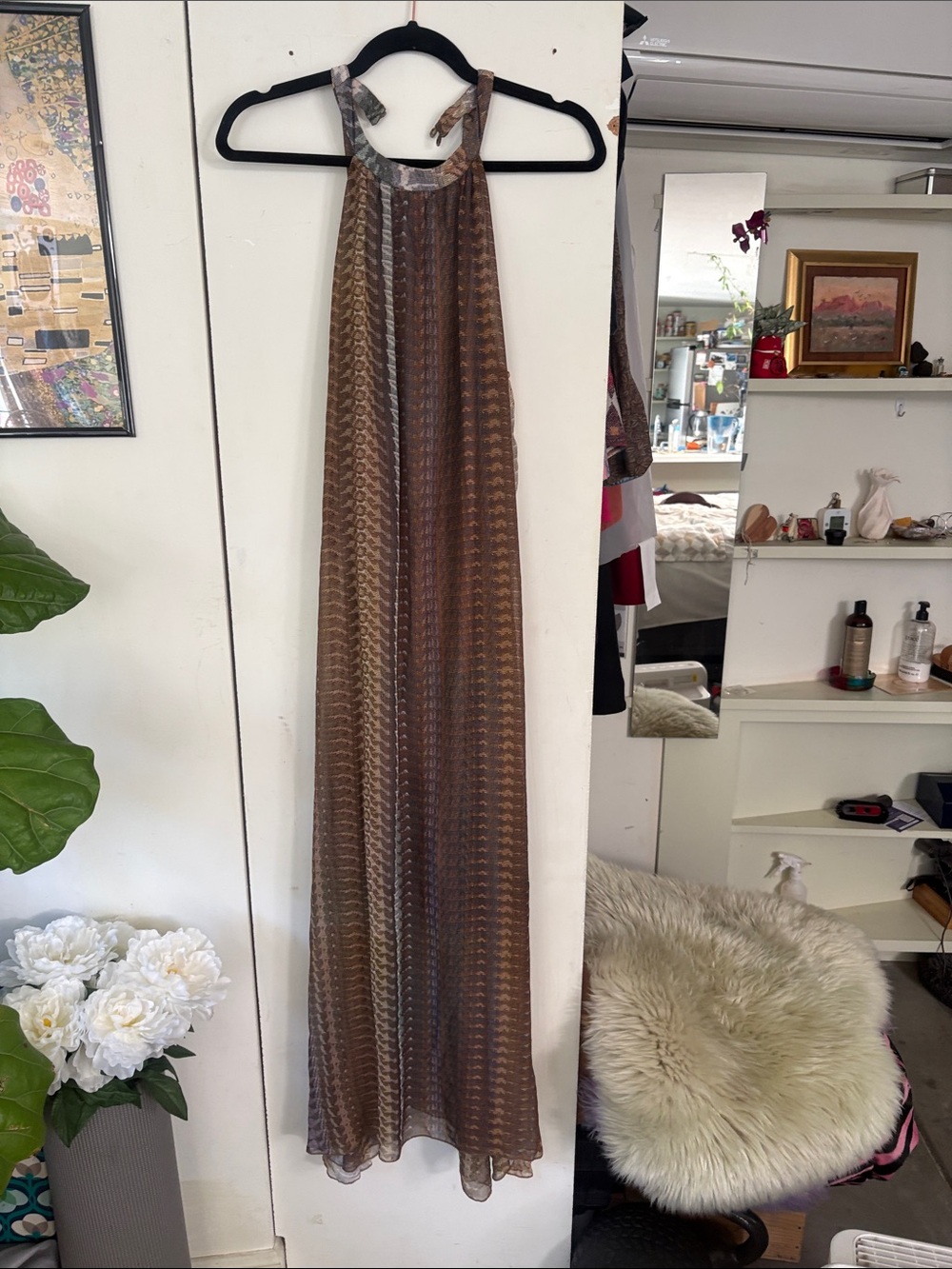 Bar III Brown Chevron-Textured Halter Maxi Dress